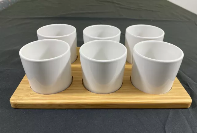 Food Network Stoneware 6 White Cups With Bamboo Tray