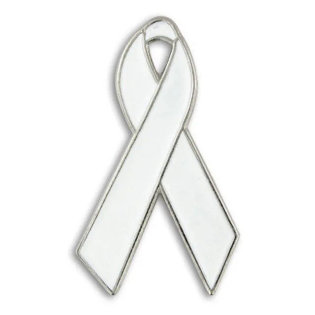 PinMart's White Awareness Ribbon Enamel Lapel Pin 1"