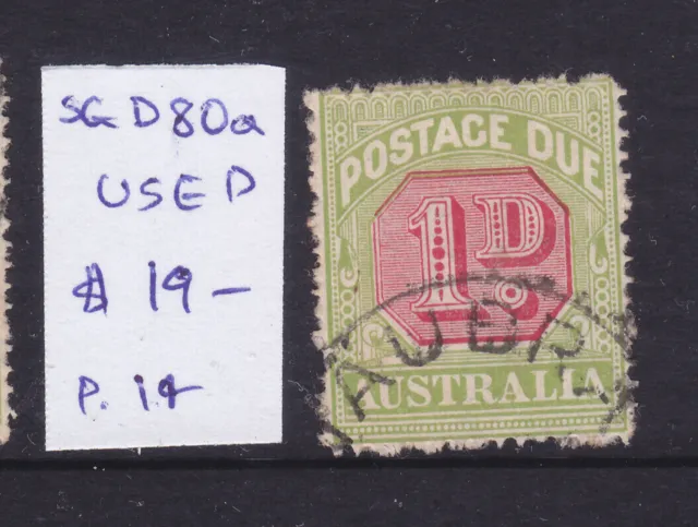 POSTAGE DUES AUSTRALIA:   1d  SG D80a   PERF 14     V. F.USED..