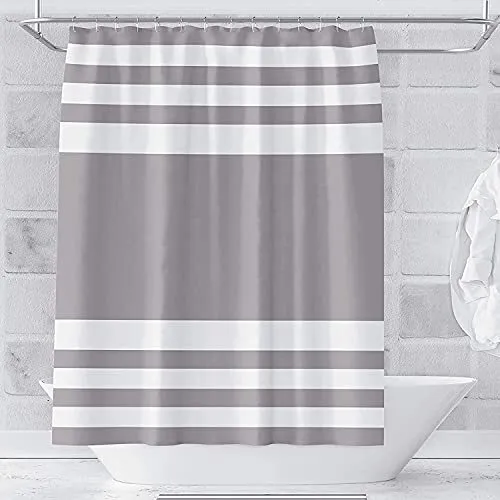 Stripe Fabric Shower Curtain for Bathroom Modern Bath Decor with Hooks Hotel ...