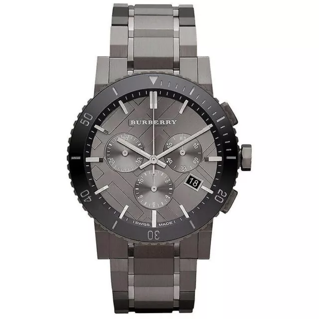 New Genuine Burberry Mens Watch Chronograph Stainless Steel Black Dial Bu9381