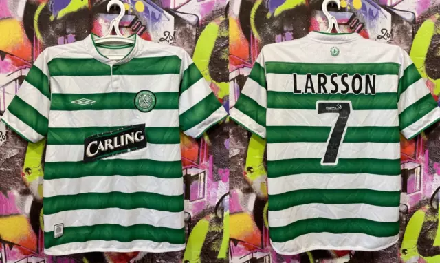 2003/04 LARSSON #7 Celtic Vintage Umbro European Home Football