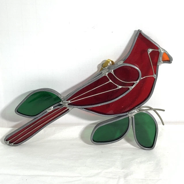 HANDCRAFTED Stained Glass Red Cardinal Bird SUN CATCHER Window ORNAMENT 7"