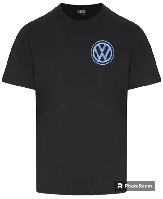 Black Extra Large T Shirt Embroidered With VW Inspired Car Logo.