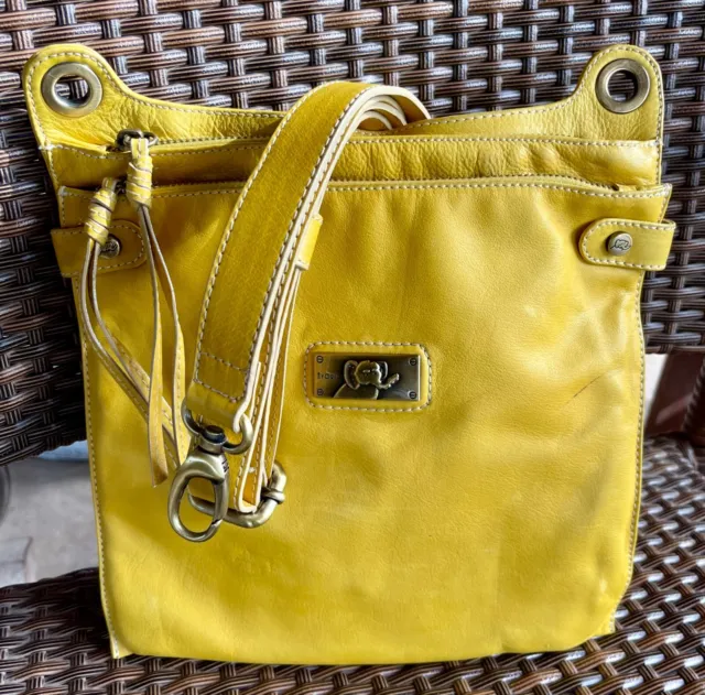 Avorio Canary Yellow Italian Leather Crossbody Bag 2 Zip Compartments Purse
