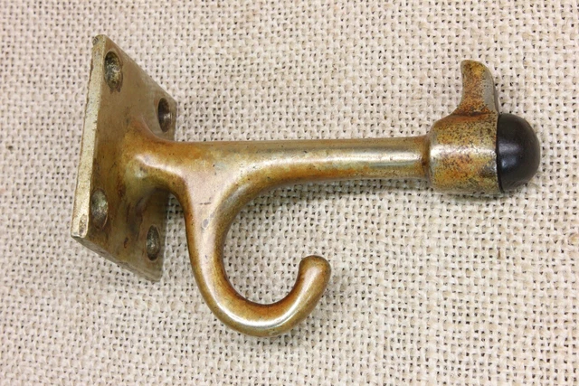 old Door Stop Bumper AND Coat Hook Combo vintage Farmhouse Cast Brass 3 1/2”