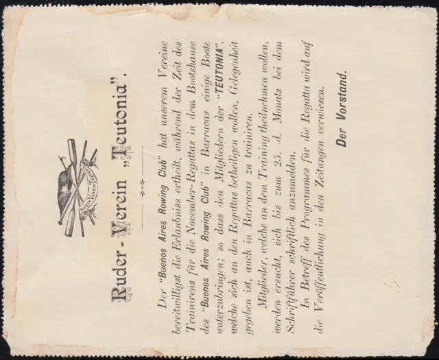 Argentinien Kartenbrief Ruder-Verein TEUTONIA Training für Regatta, um 1895