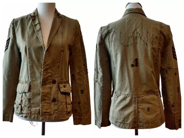 Zadig & Voltaire Womens Virginia Grunge Punk Distressed Olive Military Jacket S