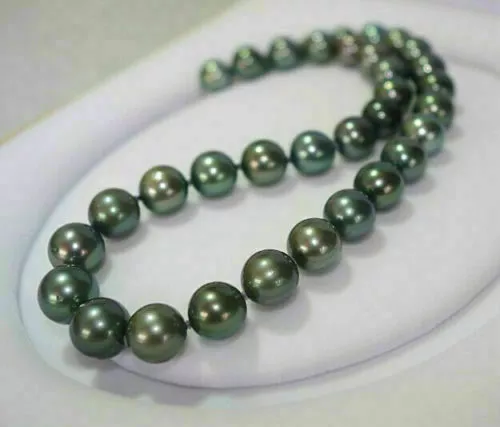 stunning 10-9-mm-natural-tahitian-peacock-green-round-pearl-necklace-18“ 20”