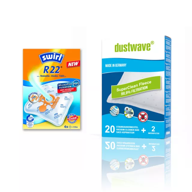 4 Original Swirl R22 (R 22) oder 5 - 20 Vlies-Staubbeutel dustwave + Filter