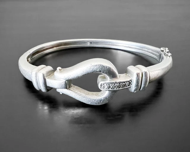 Vtg Heavy Sterling Silver ALWAND VAHAN AV Diamond Horse Stirrup Buckle Bracelet
