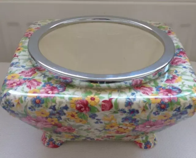 Vintage Brama Chintz Midwinter Staffordshire Bowl Planter C1947 Semi Porcelain