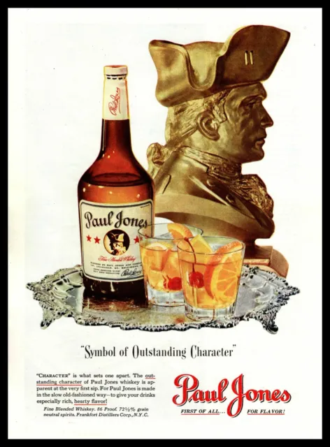 1948 Paul Jones Whiskey "Symbol Of Outstanding Character" Old Fashions Print Ad