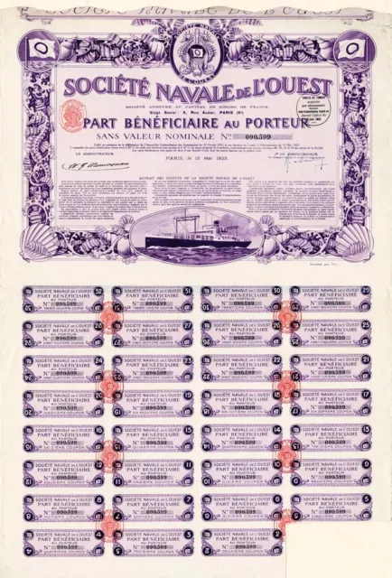 Societe Navale De L'ouest - Stock Certificate - Foreign Stocks