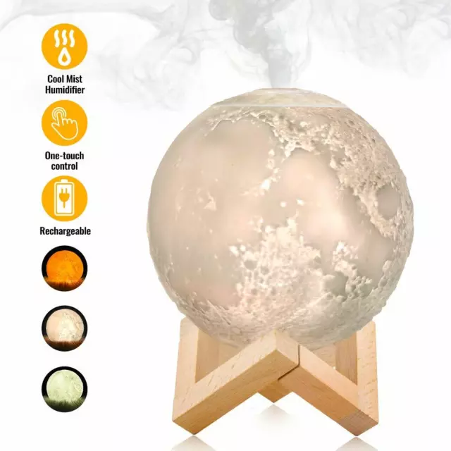 880ml 3D LED Night Light Air Humidifier Moon Lamp Aroma Essential Oil Diffuser