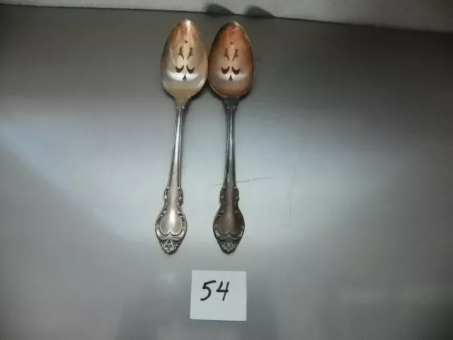 Set Of 2  International Silver Fashon   Piercedserving Spoons  Silver Plate 1957