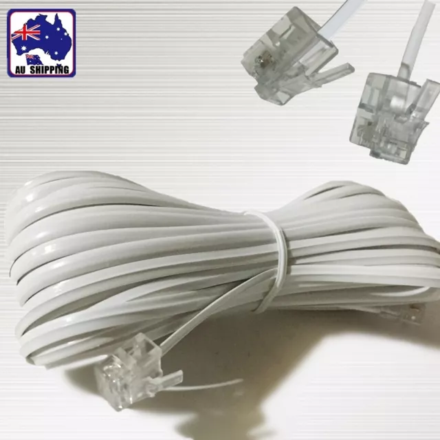 2x 10m Telephone Phone Cable Cord RJ11 6P2C Plug Extension Fax ETEL48610