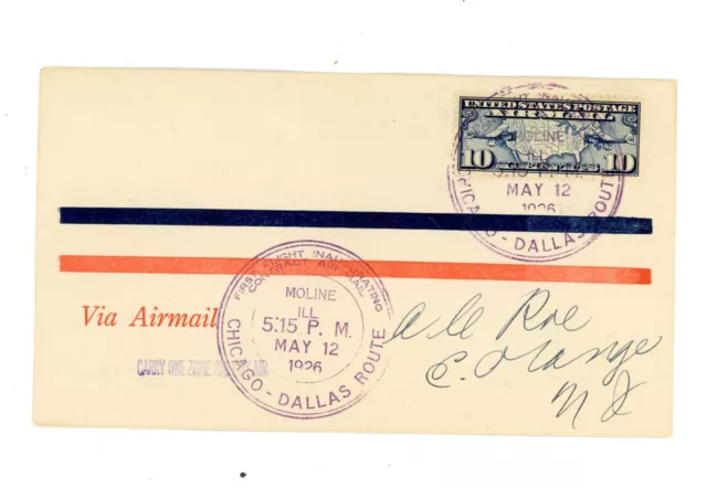 US First Flight Cover Scott # C7 - Moline, Il. - 5/12/1926 - RARE    (14-C211)