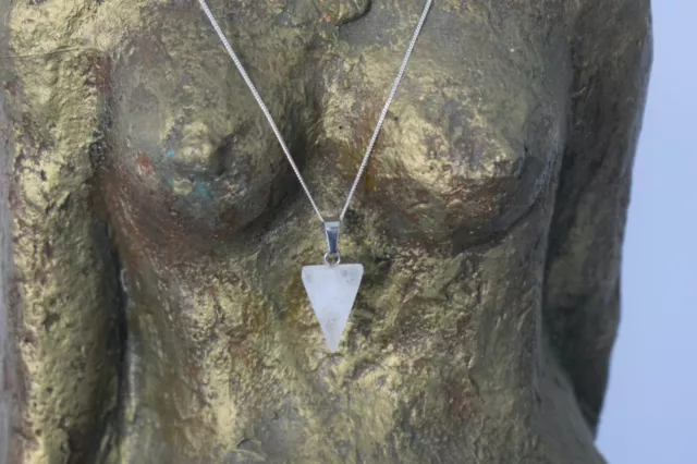 CLEAR QUARTZ TRIANGLE Crystal Pendant Necklace on Fine 925 Sterling Silver Chain