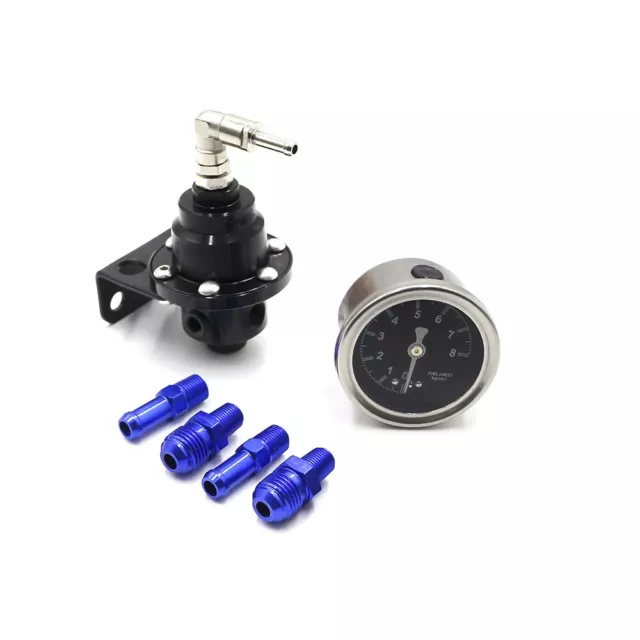 Universal Adjustable Auto Car Fuel Pressure Regulator + Gauge+ Fitting Kit Black