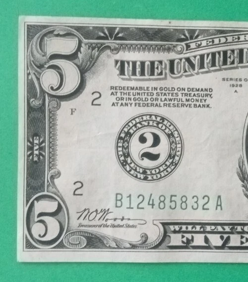 F1951B $5 FIVE Dollar Bill Federal Reserve Bank Note About Uncirculated New York