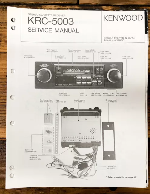 Kenwood KRC-5003 Car Radio  Service Manual *Original*