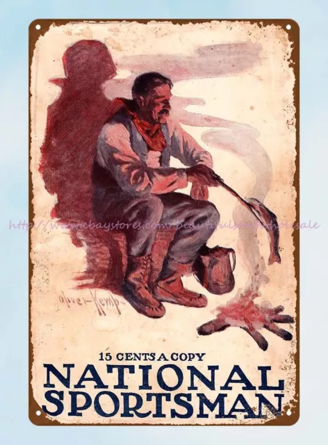 cheap home decor National Sportsman 1910 hunter fishing metal tin sign