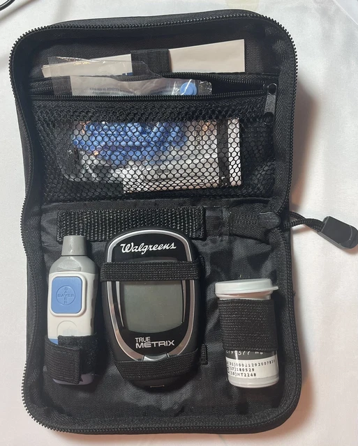 True Metrix medidor de glucosa en sangre diabética estuche, tiras y lancetas kit verdadero