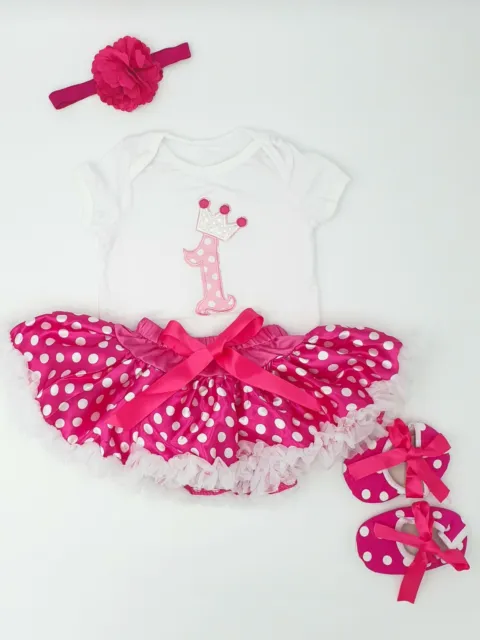 Baby Girls First 1st Birthday Outfit Cake Smash Princess Pink Tutu Skirt Set UK