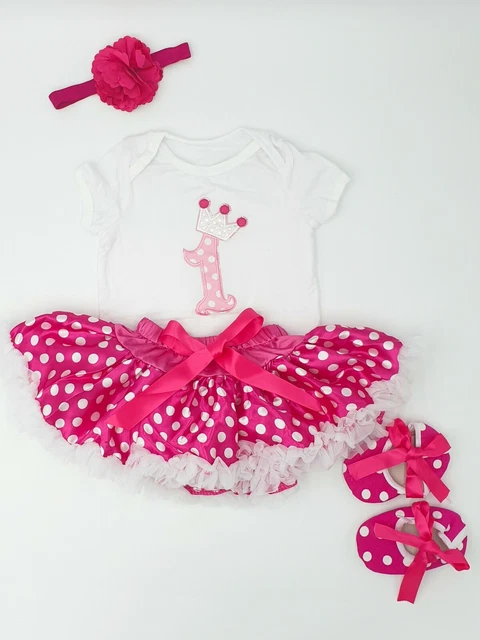 Baby Girls First 1st Birthday Outfit Cake Smash Princess Pink Tutu Skirt Set UK