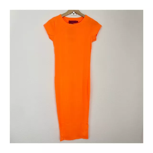 Boohoo l Neon Coral Cara Cap Sleeve Jersey Bodycon Midi Dress 2