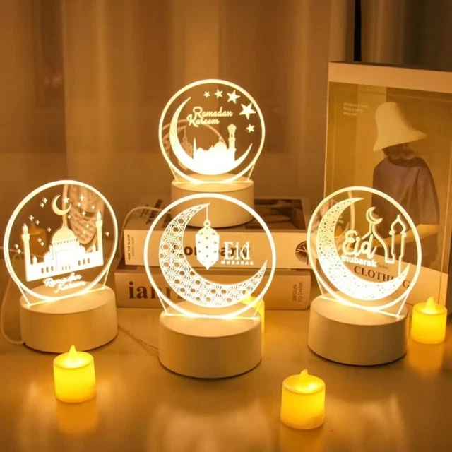 MOON STAR EID Mubarak 3D LED Lamp USB Eid Bedroom Decoration Islamic ...