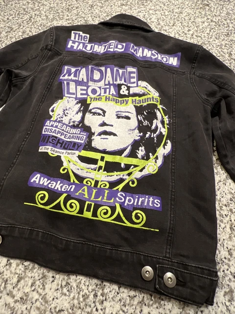 NWT Disney Women Trucker Jean Jacket XS Haunted Mansion Madame Leota Denim Black