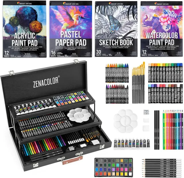Mixed Media Art Set XXL +Professional Wooden Case, Painting, Drawing, Sketch Kit
