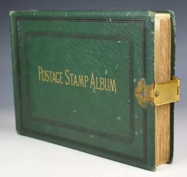 Nice Postage Stamp Album Bound in Original Green Cloth, with Brass Clasp STAMPS