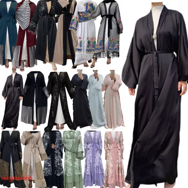 Dubai Open Abaya Muslim Cardigan Women Dress Kimono Kaftan Islam Robe Ramadan