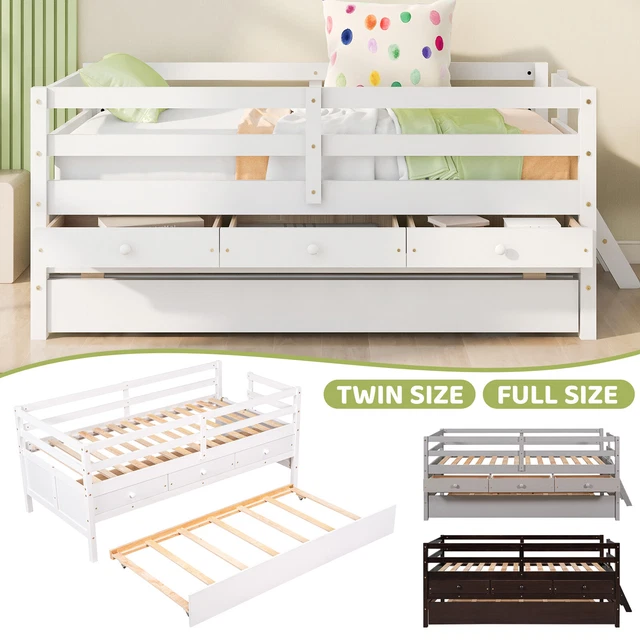 FULL/TWIN SIZE LOW Loft Bed W/ Full Safety Fence Climbing ladder