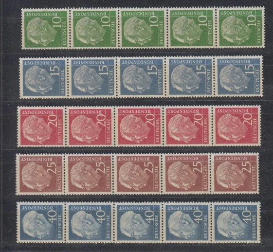 1960 Heuss Lumo ex Mi 183-260 y ** 5er-Streifen uNr 3-stellig Luxus!