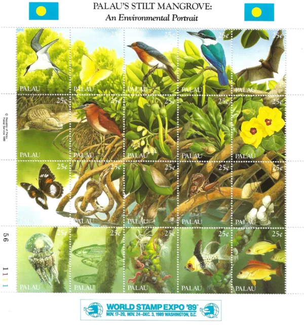 Palau Scott #221 World Stamp Expo '89 VF MNH Miniature Sheet 1989 Mangrove Birds