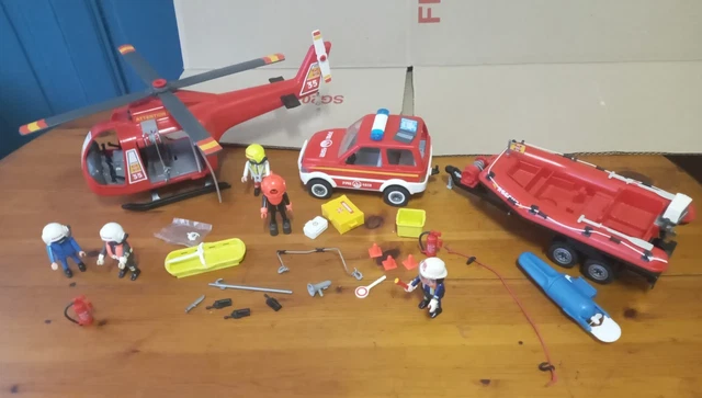 Playmobil 4428 - Hélicoptère Pompier Avec Zodiac Et Plongeur - Sauvetage Maritime Vintage