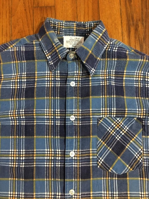 SEARS Perma-Prest Blue Long Sleeve Button Flannel Shirt Grunge Mens Medium Long