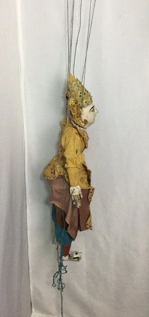 Antique Burmese Hand Carved/Painted Wooden 27" Marionette Puppet Folk Art 3