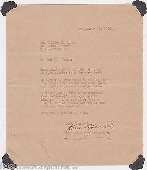 Ken Harris Californians Big Band Musician Vintage Autograph Signed Fan Letter 19