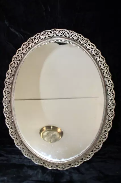 Vintage Mirror Tray Gold Tone Filigree Ornate Oval Mirrored Vanity Perfume 16"