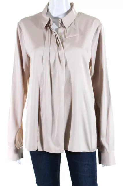 Theory Womens Silk Collared Long Sleeve Button Up Blouse Top Blush Size XL