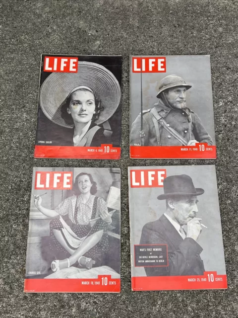 Life Magazine 1940 Full Month March Lot Complete 4 11 18 25 Ww2 Ww Ii Era Look!