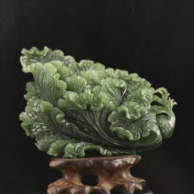 Old China Natural hetian green Jade Hand Carved statue cabbage Pendant q