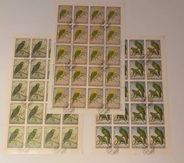 Ajman 1969, Birds, Yellow-crowned Amazon, Parrots CTO 3 Sheets Of 20 Stamps