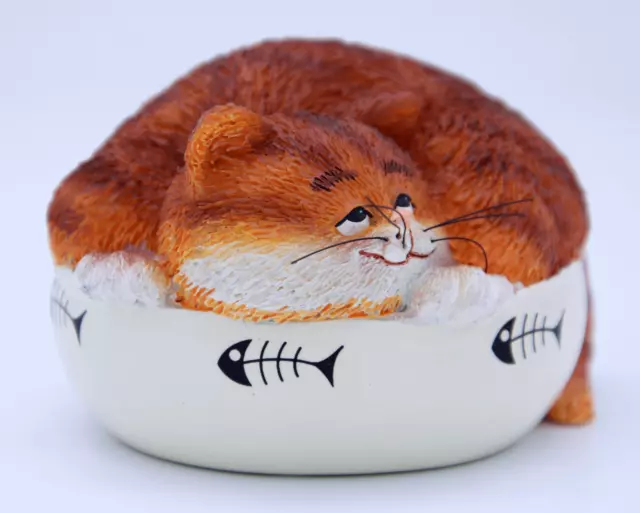 9 Lives Fat Cat Fun Ginger Cat Curled Up Indoor Ornament Sculpture Figurine Box