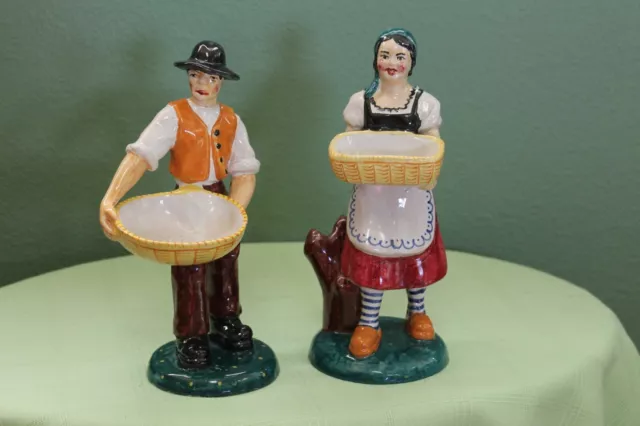 2~Signed Beta Deruta Italy Man Woman App. 10" Majolica Salt Cellars ? Figurines